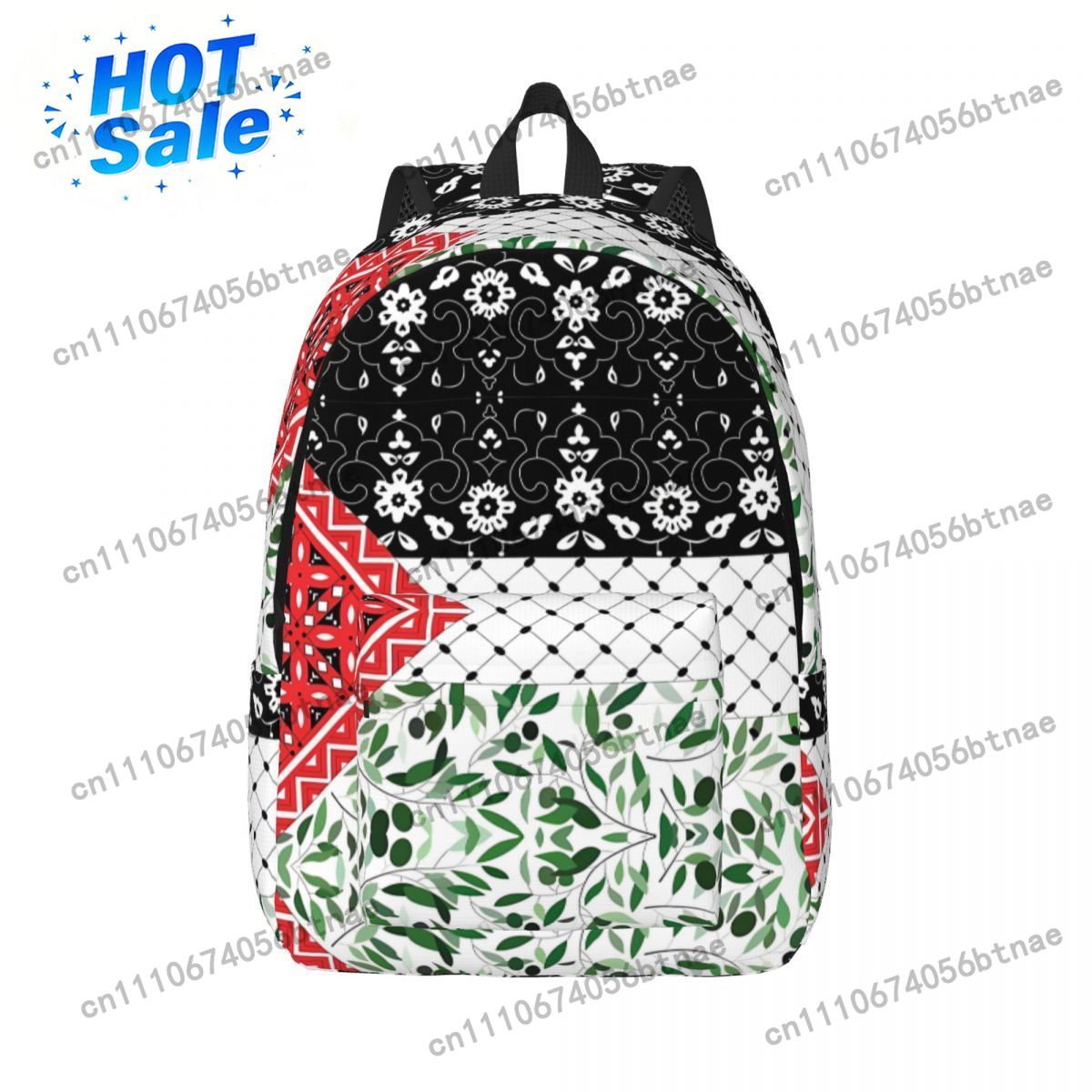 Canvas Backpack Casual - Bandera palestina con patrones de olivas,